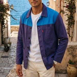 Adolphe Lafont Vintage French Two-Tone Blue Shirt Jacket